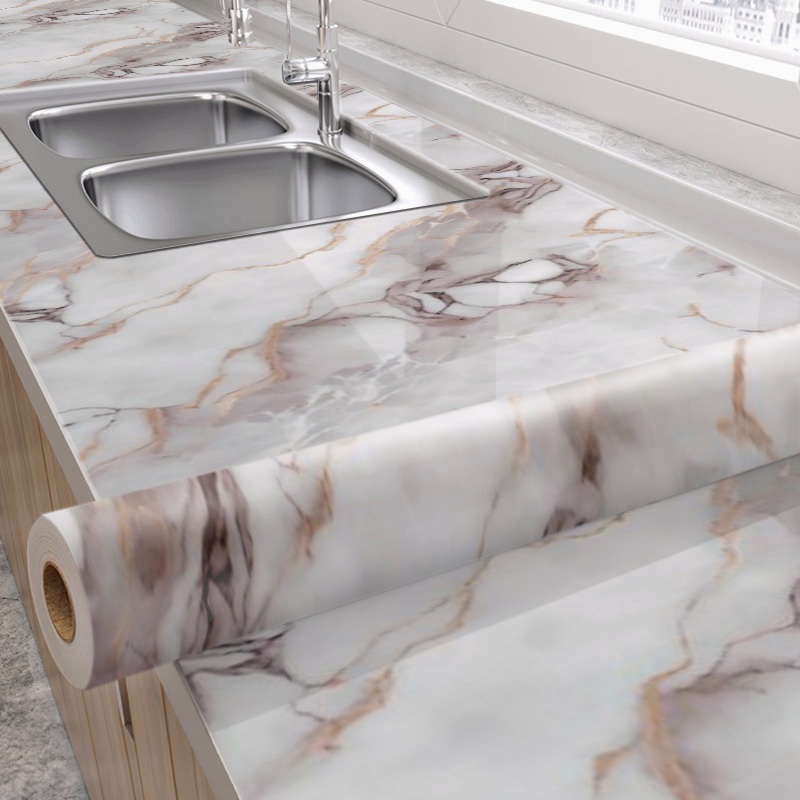 wallpaper dinding dapur 6 meter X 60cm bahan alumunium foil motif marmer bolton gray