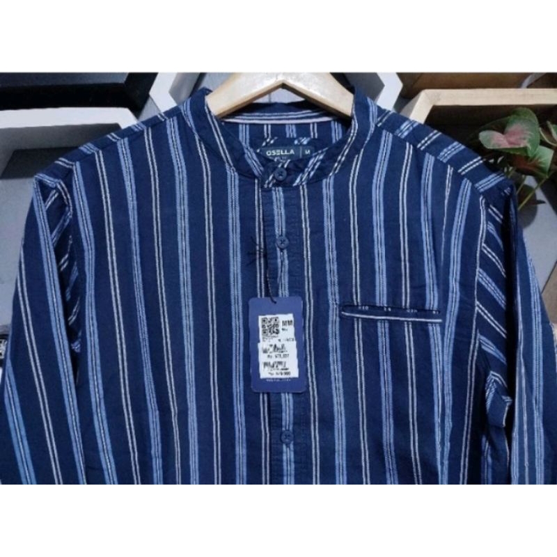 osella baju garis kemeja lengan panjang pria original