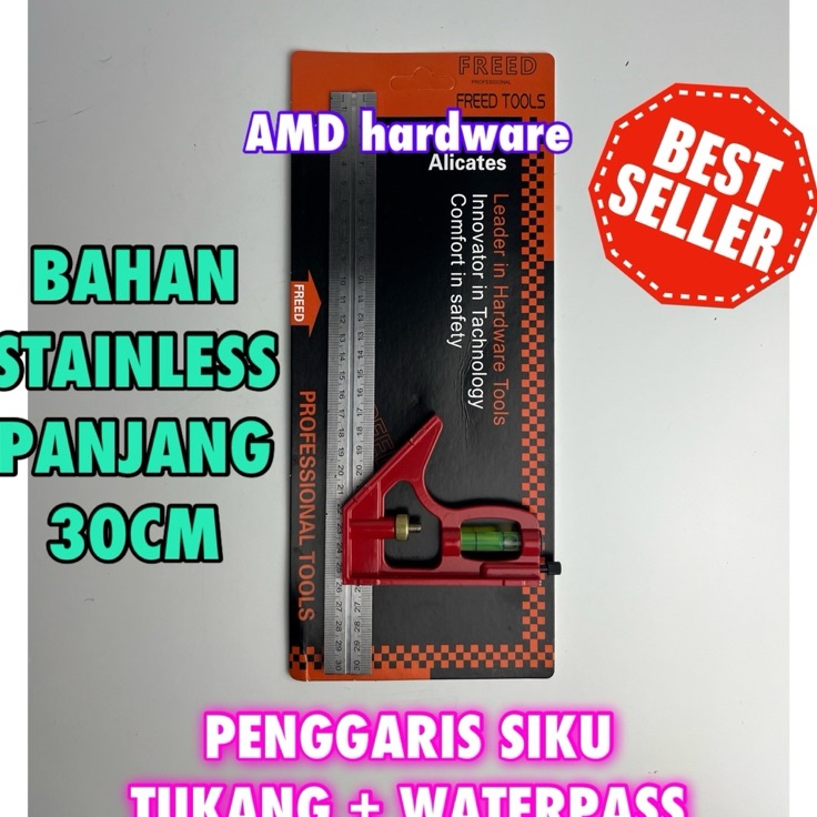 

Penggaris Siku Tukang Combination Try Square Stainless Steel 12 Inchi 3 cm Kombinasi Waterpass