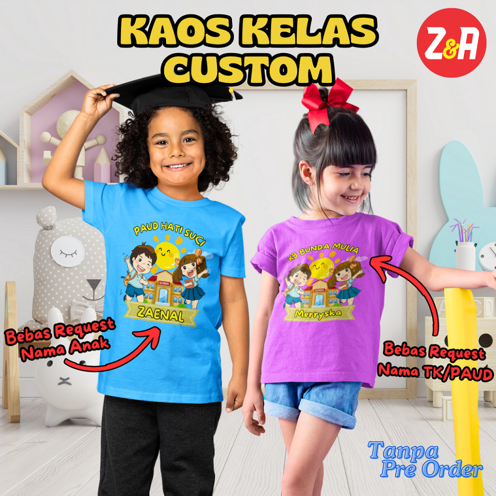 Kaos Custom Anak TK / PAUD Kelas | Baju Atasan Anak Seragam Bimba | Tshirt Anak Laki-Laki Perempuan
