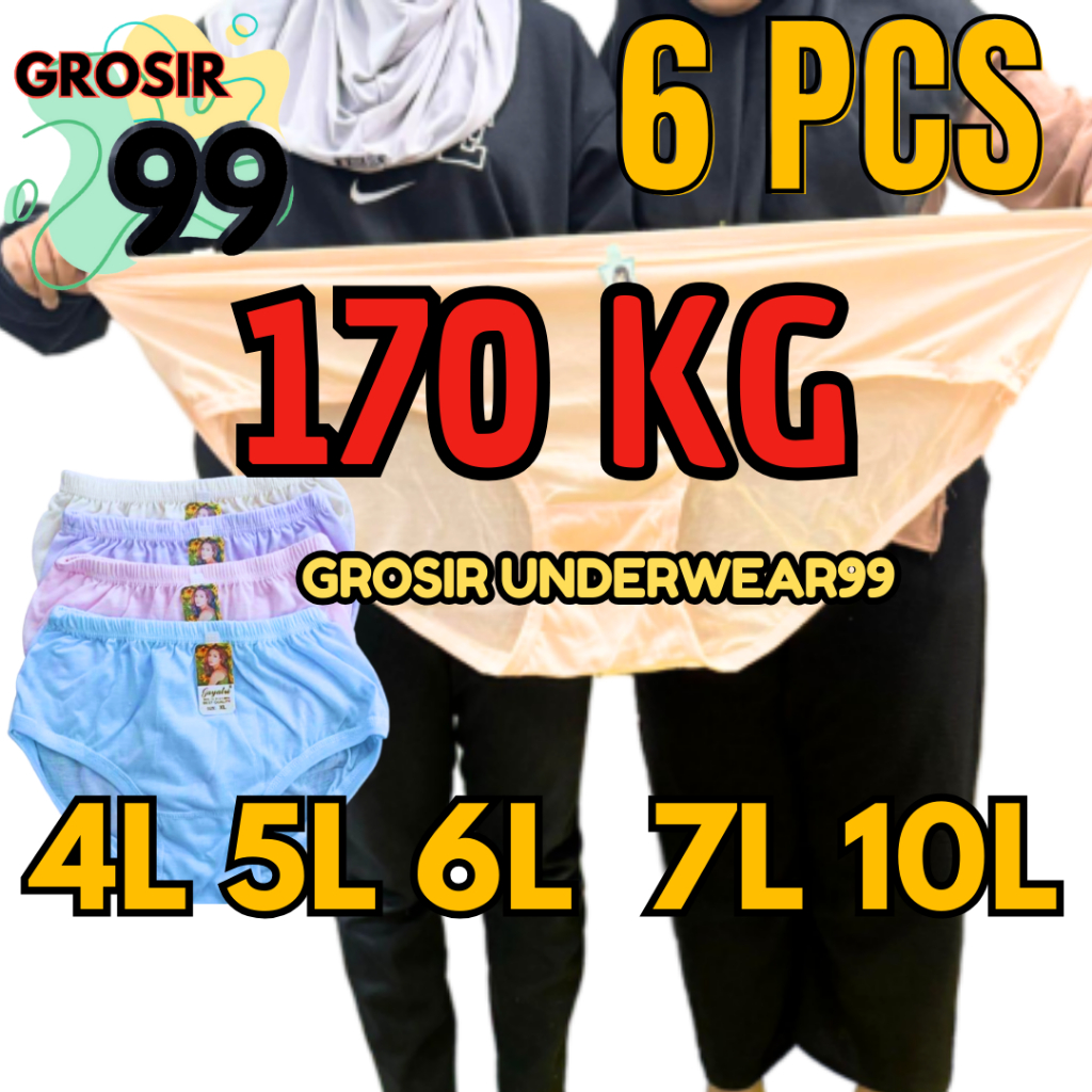 6 PCS SUPER JUMBO Celana Dalam Wanita Jumbo Katun Polos CD Big Size CD Wanita Jumbo Ibu Hamil Bumil 