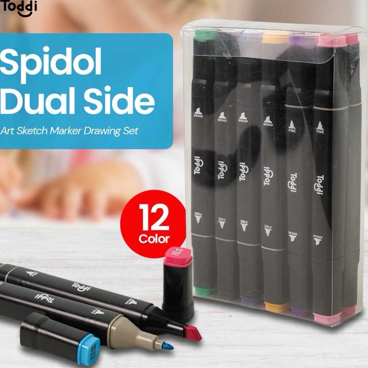 

Readystock Toddi Spidol Dual Side Art Sketch Marker Drawing Set 12 Color T12
