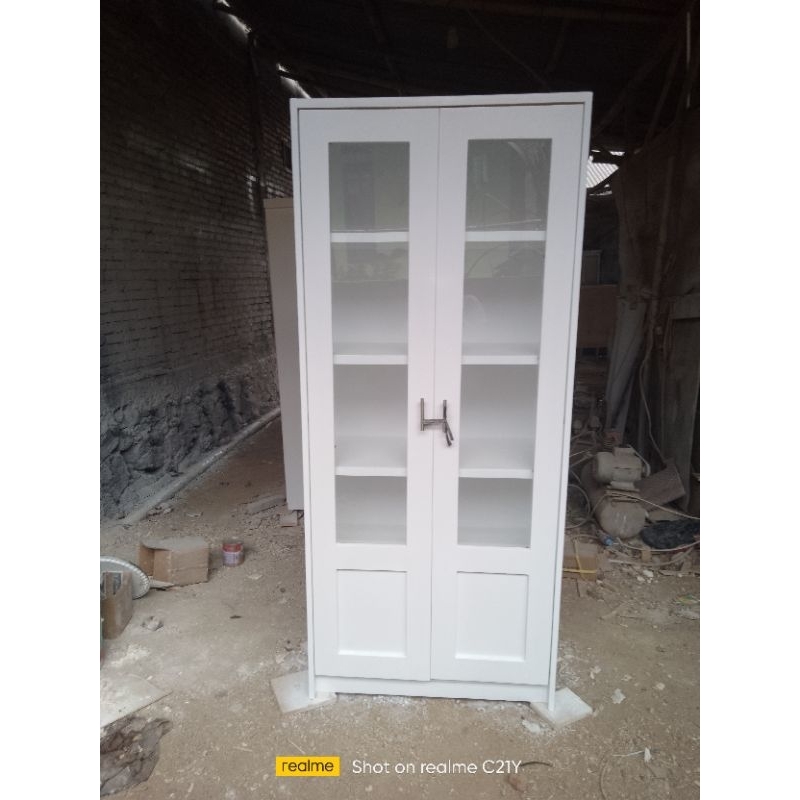 rak kaca/rak buku  lemari kaca serbaguna / rak tas