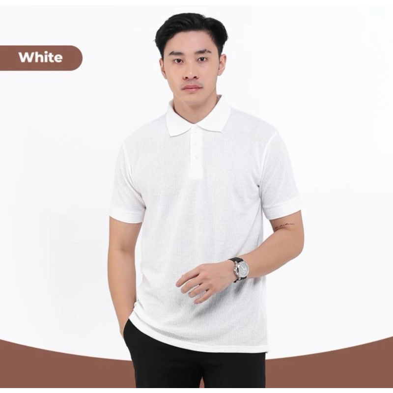 BROGUY Kaos Polo Shirt Pria Waffle DARK BROWN - White, XL