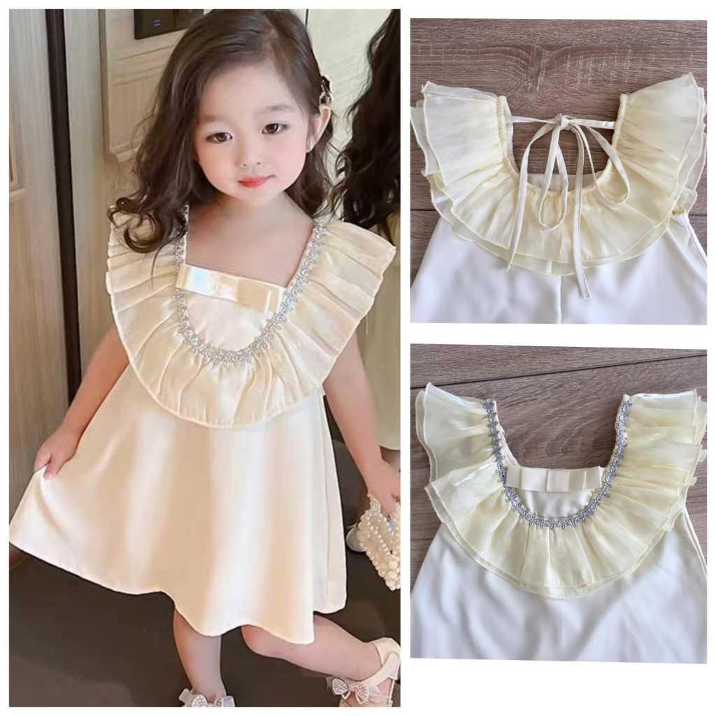 (3-20th) Dress anak remaja dewasa putih gading ivory krem gaun pesta ruffle import tanpa lengan