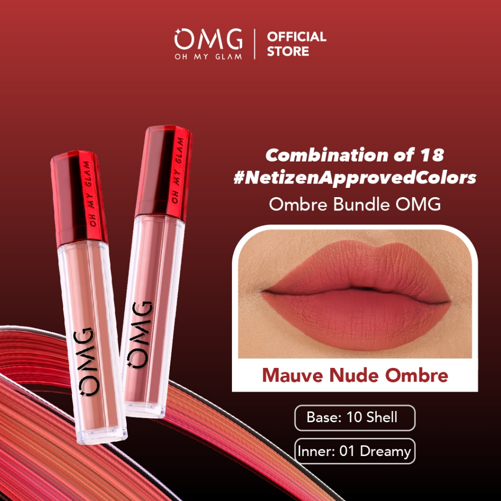 OMG OH MY GLAM Mattelast Lipcream Mauve Nude Ombre - 01 Dreamy & 10 Shell (Lip Cream Matte Dengan Wa