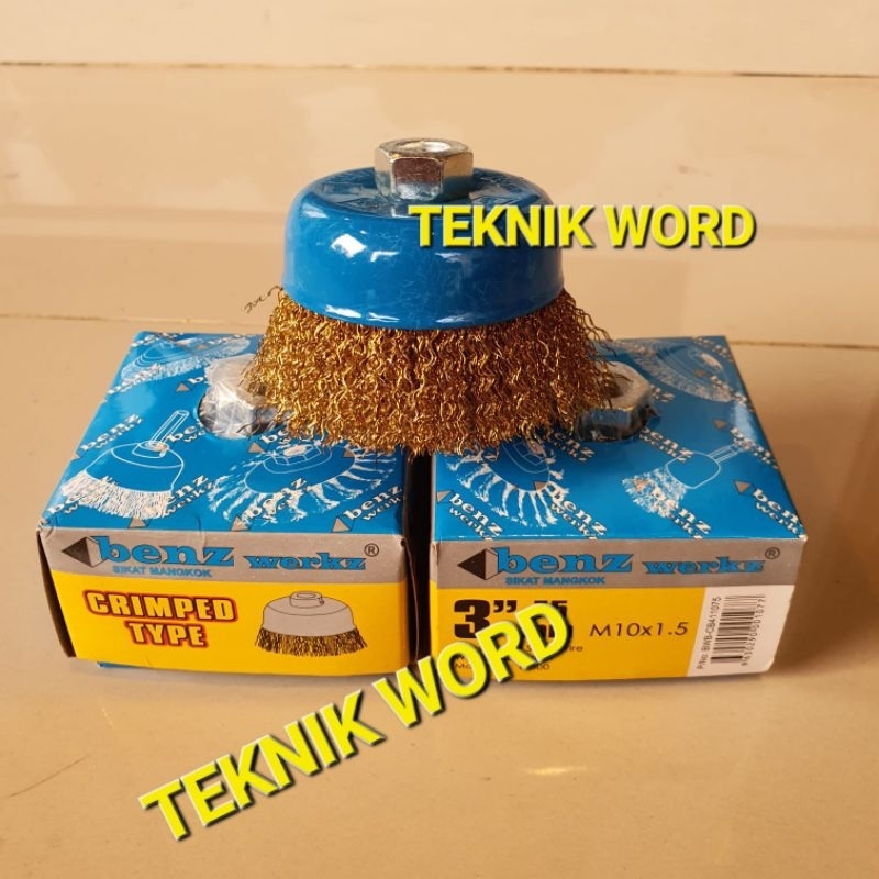 SIKAT KAWAT MANGKOK 3 INCH MERK BENZ WERKZ / SIKAT KAWAT KUNING 3" BENZ
