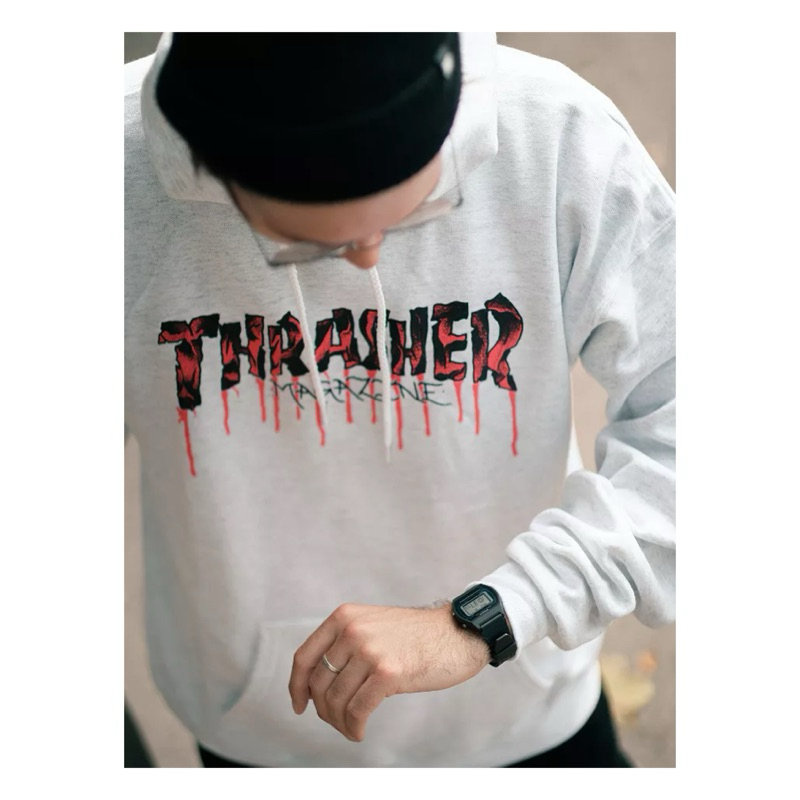 Thrasher Blood Drip Logo Pullover Hoodie Ash Grey (BNWT)