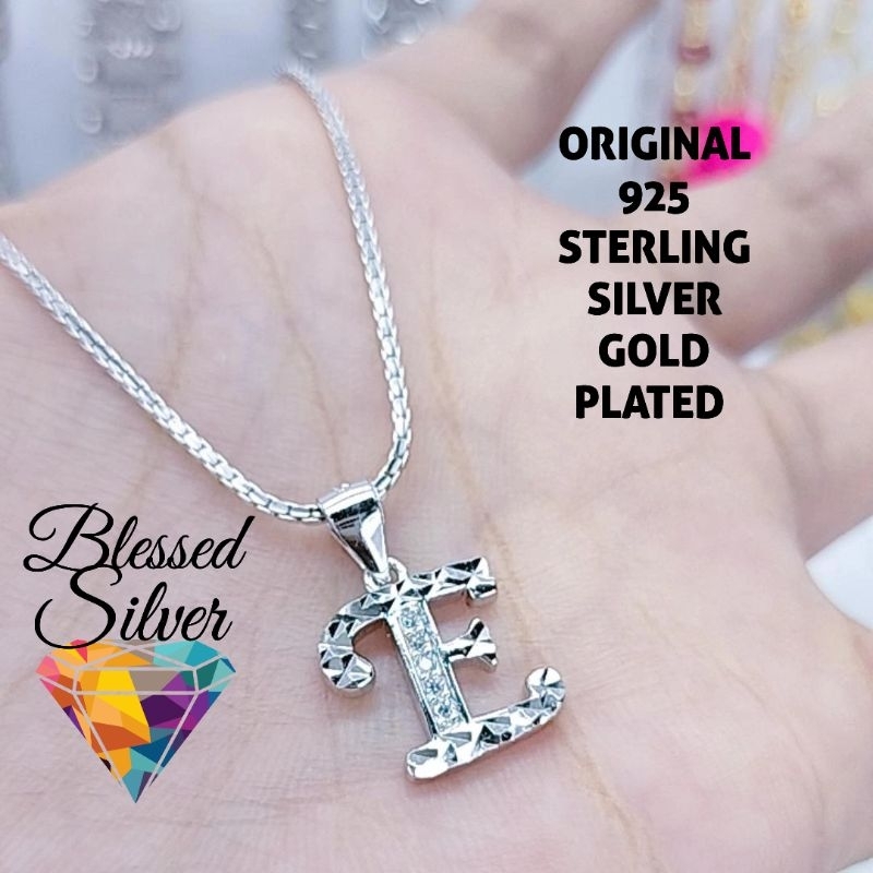 KALUNG PERAK ASLI 925 LAPIS EMAS MODEL ITALI SANTA HURUF E