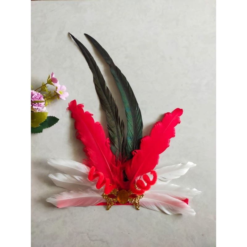 Bando bulu/hiasan kepala bulu premium merah putih