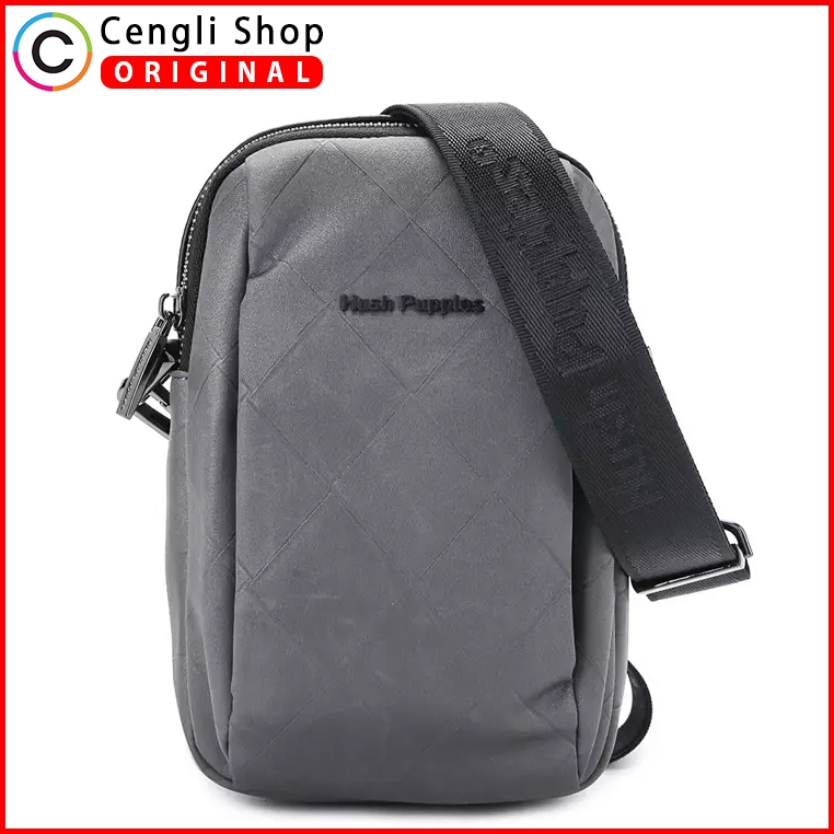HUSH PUPPIES TAS SELEMPANG PRIA ORIGINAL SLING BAG KULIT ABU GREY HM01