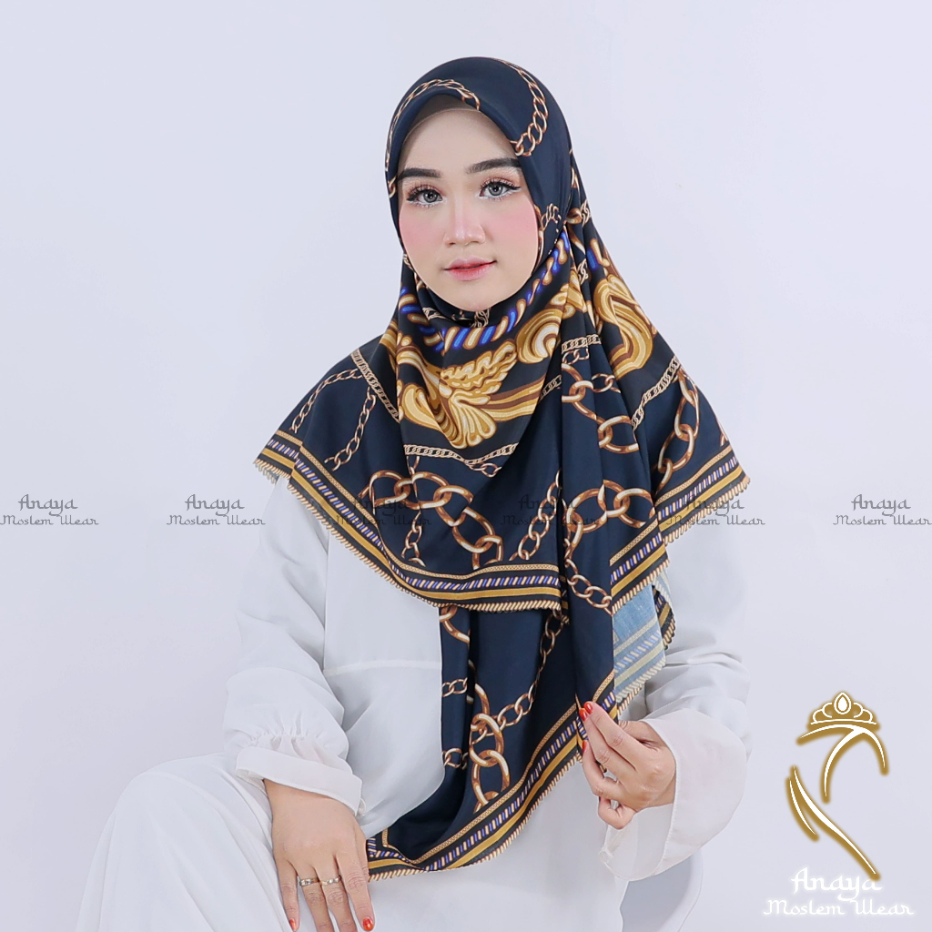 Jilbab Segi Empat Motif Syar'i 130x130 Voal Sublime Premium -Rantai