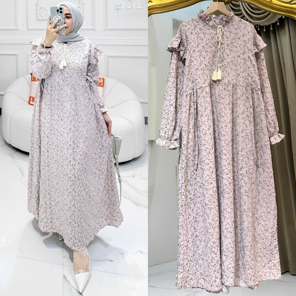 AIRA MIDI DRESS RAYON CRINKLE IMPORT PREMIUM, GAMIS MIDI BUSUI FRIENDLY TERBARU ADEM MEWAH 2024