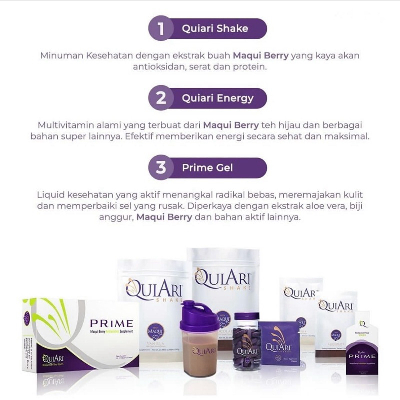 QuiAri antioksidan maqui berry QuiAri Shake | QuiAri Energy | QuiAri Prime Gel