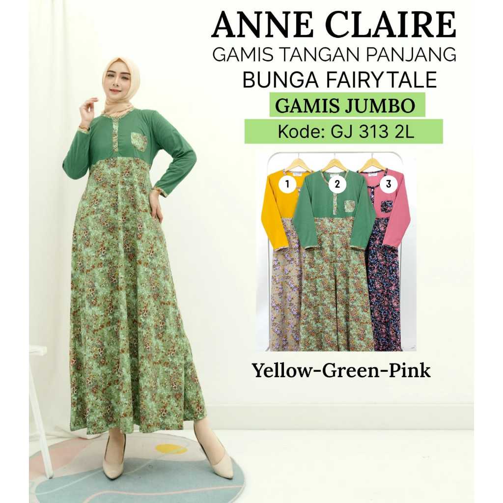 Daster Gamis Lengan Panjang + Tali belakang Klok Jumbo XL & 2L Anne Claire Dewasa Muslim Daster Panj