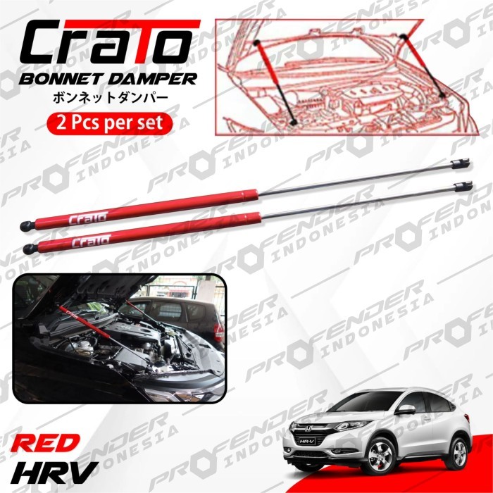 CRATO RED BLACK - Aksesoris Shock kap mesin Hood Damper CRATO CARBON - Honda HRV -  Original Asli Be