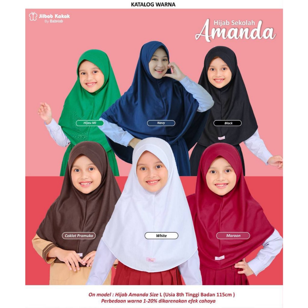 Hijab Sekolah Amanda Jilbab Kakak Anak Perempuan - Kerudung Seragam SD SMP SMA Syari - Bergo Cewe Ny
