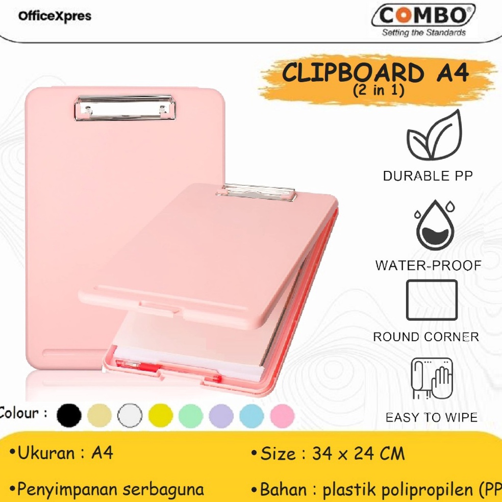 

KODE C77Y Clipboard Storage Alas Papan Ujian Papan Jalan 2in1 Clipboard 2 in 1 Clip Board A4