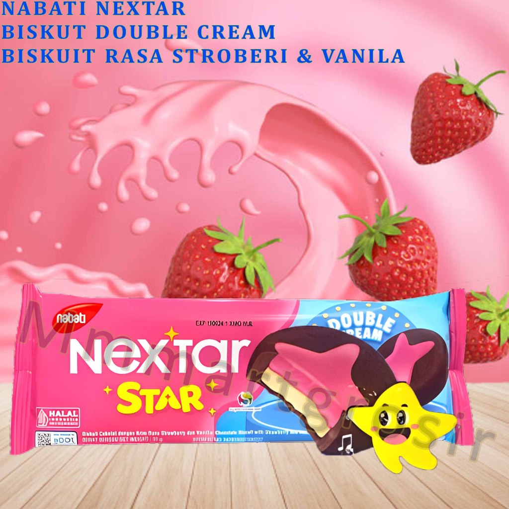 

Nabati Nextar / Biskuit Double Cream / Biskuit Rasa Strawberry & Vanilla / 31gr