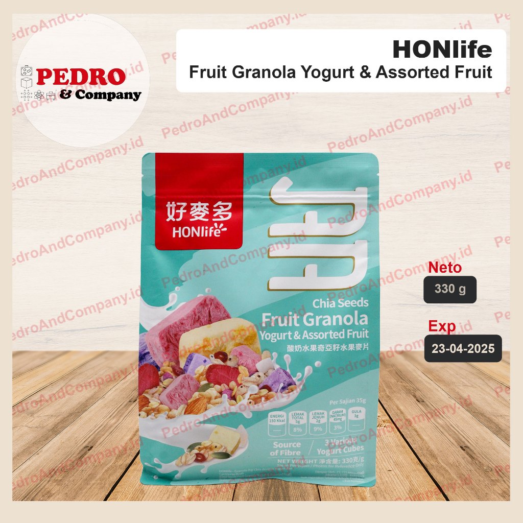 

HONlife Fruit Granola Chia seeds YOGURT ASSORTED FRUIT 330 gram serela cereal yogurt buah campuran