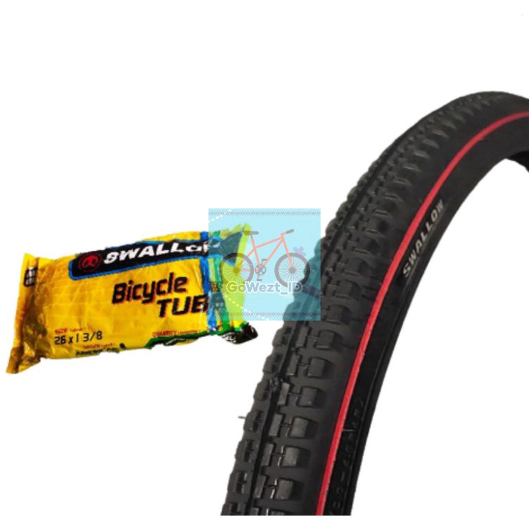 Ban Luar Sepeda Ukuran 26 x 1 38 SWALLOW Jengki Hitam Merah  High Quality