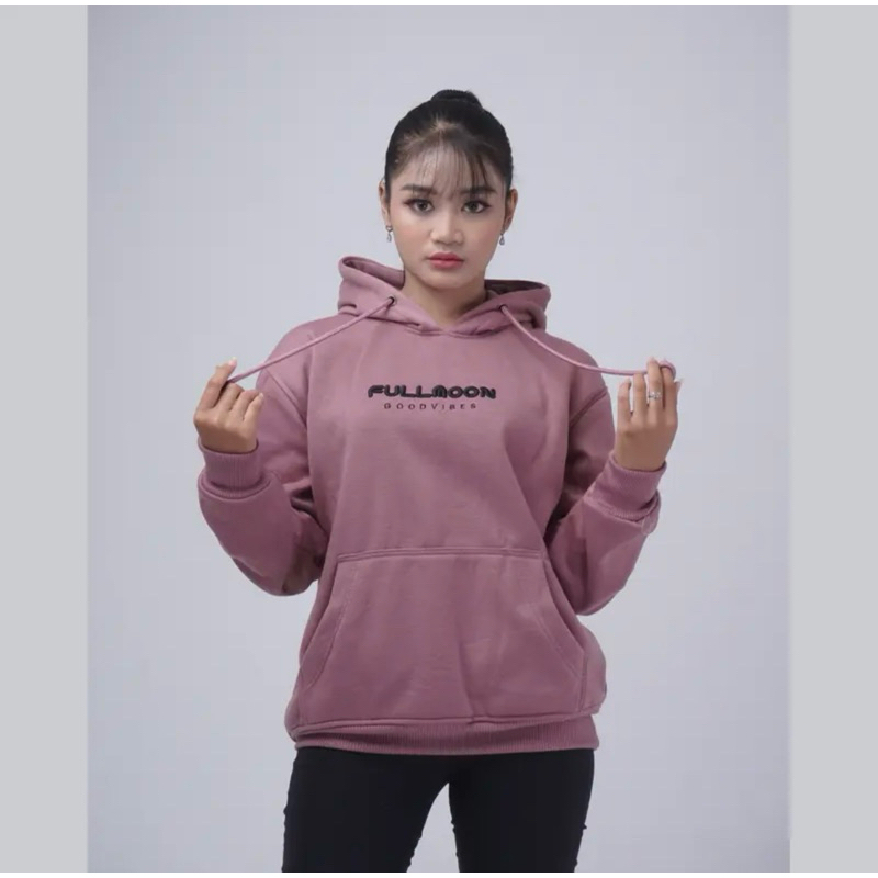 Hoodie Jumper Fullmoon Good vibes Cewek Cowok Unisex fleece Tebal sweater jaket pria dan wanita Lari