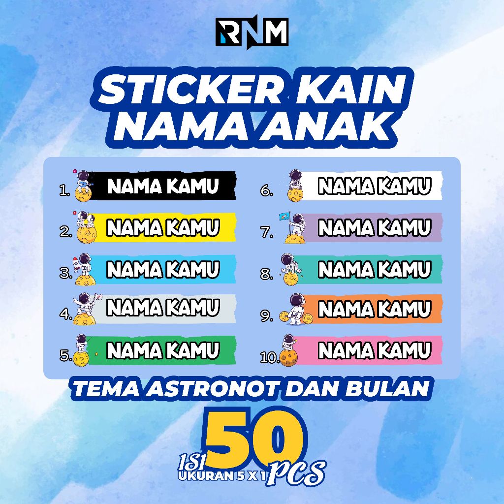 

[ ASTRONOT & BULAN ] Stiker sablon nama baju anak - praktis tinggal setrika isi 50 pcs