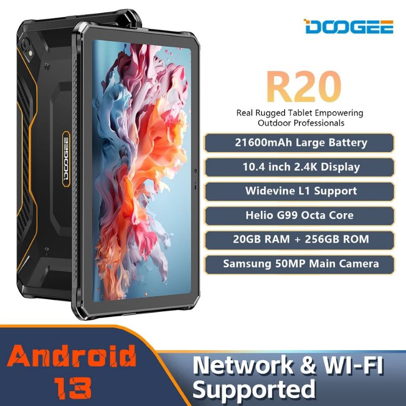 Doogee R20 Rugged Tablet 20GB (8GB+12GB)+256GB 21600mah 10.4 Inch 4G Android 13