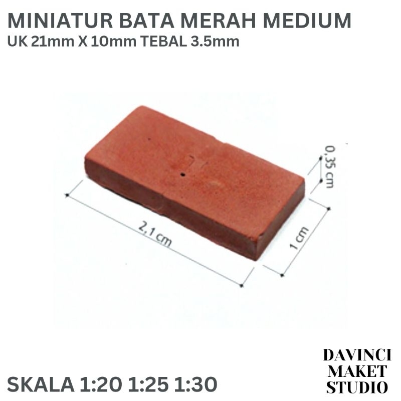 (M) Miniatur Batu Bata Balok Merah Sedang Paving Skala 12 20 25 30 - Miniature Brick Medium 20 x 10 