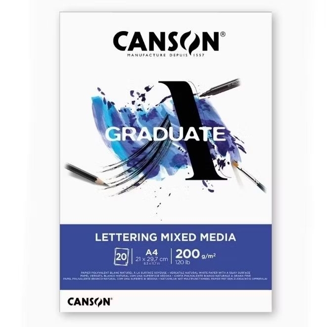 

Canson Graduate A4 Lettering Mixed Media Paper 20 Sheets 200 Gsm