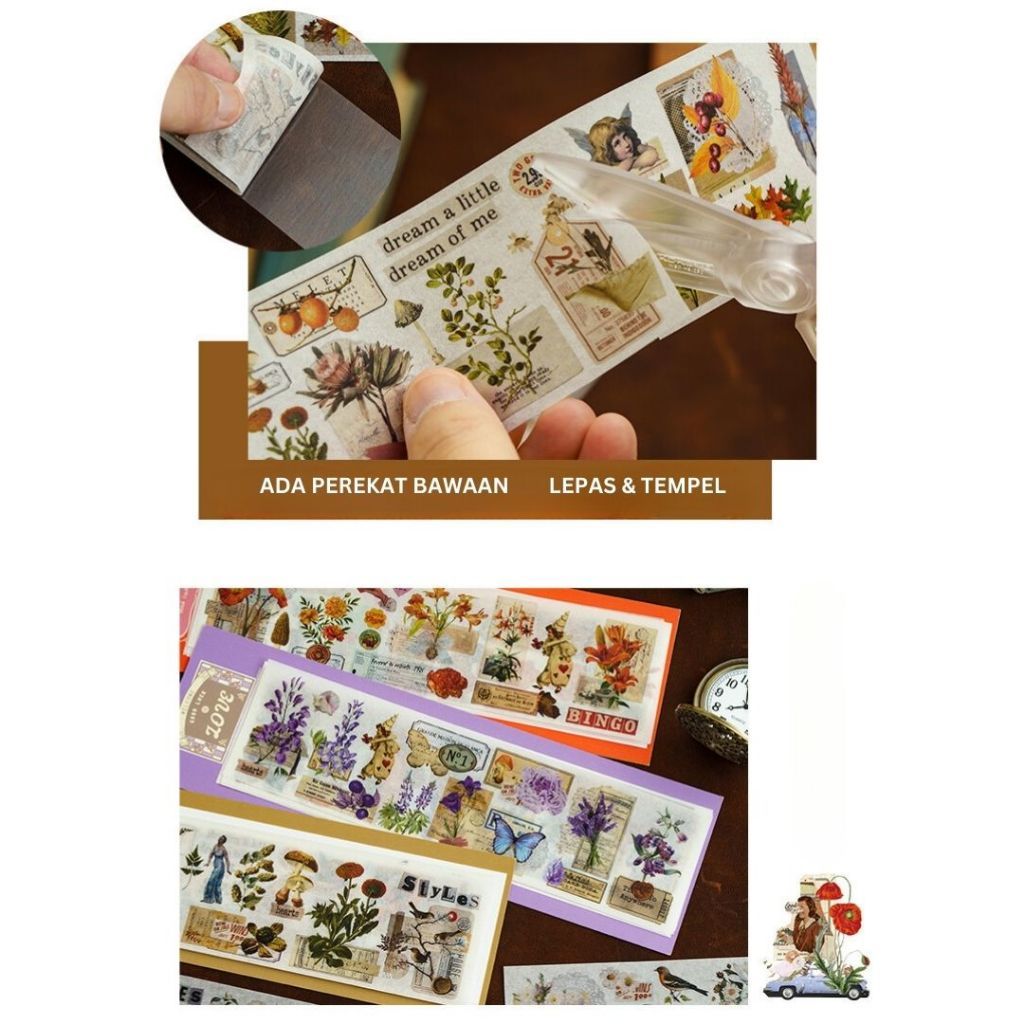 

6 LEMBAR STICKER ASTHETIC, VINTAGE MASKING TAPE