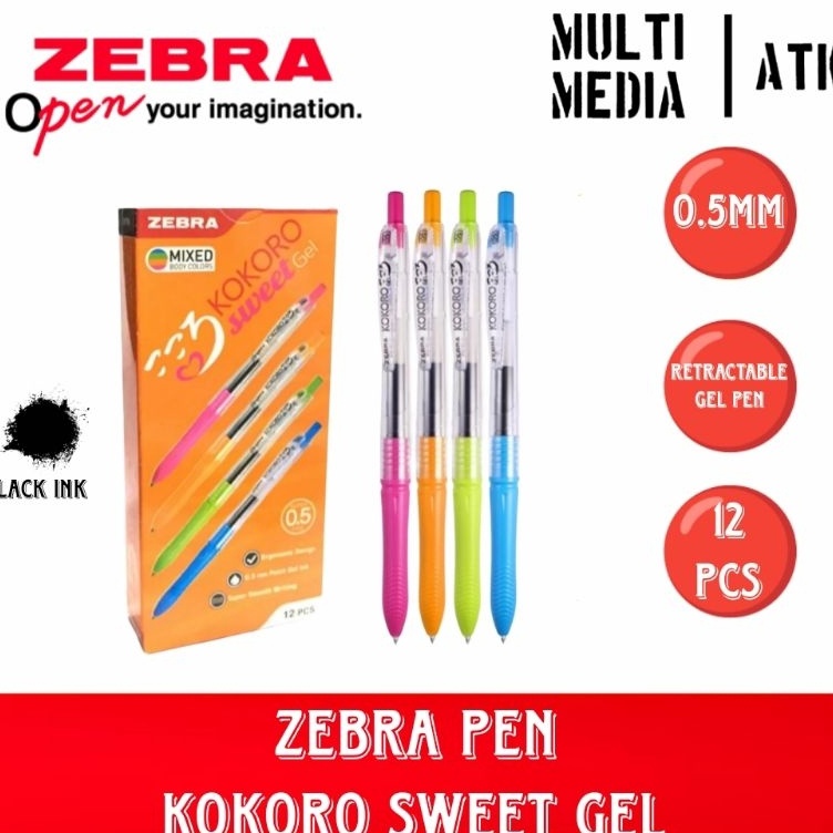 

PEN ZEBRA KOKORO SWEET GEL 5 12PCS PEN KOKORO SWEET GEL MIXED BODY COLORS