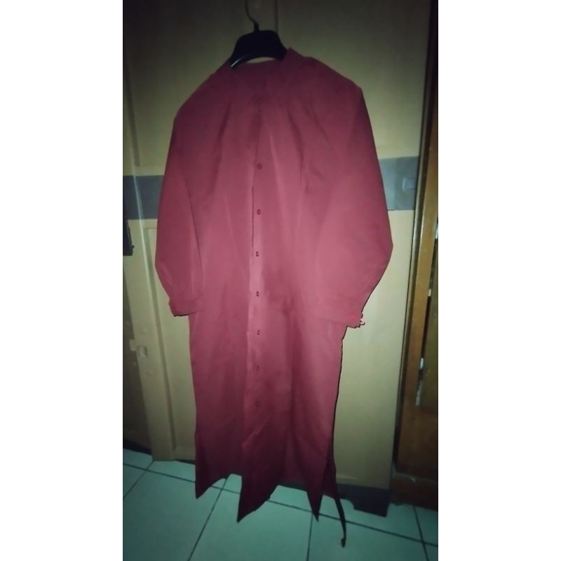 midi long dress kemeja tunik maroon lengan balon poplin