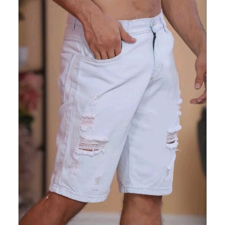 Celana jeans pendek sobek putih premium jeans putih celana jeans pendek pria putih