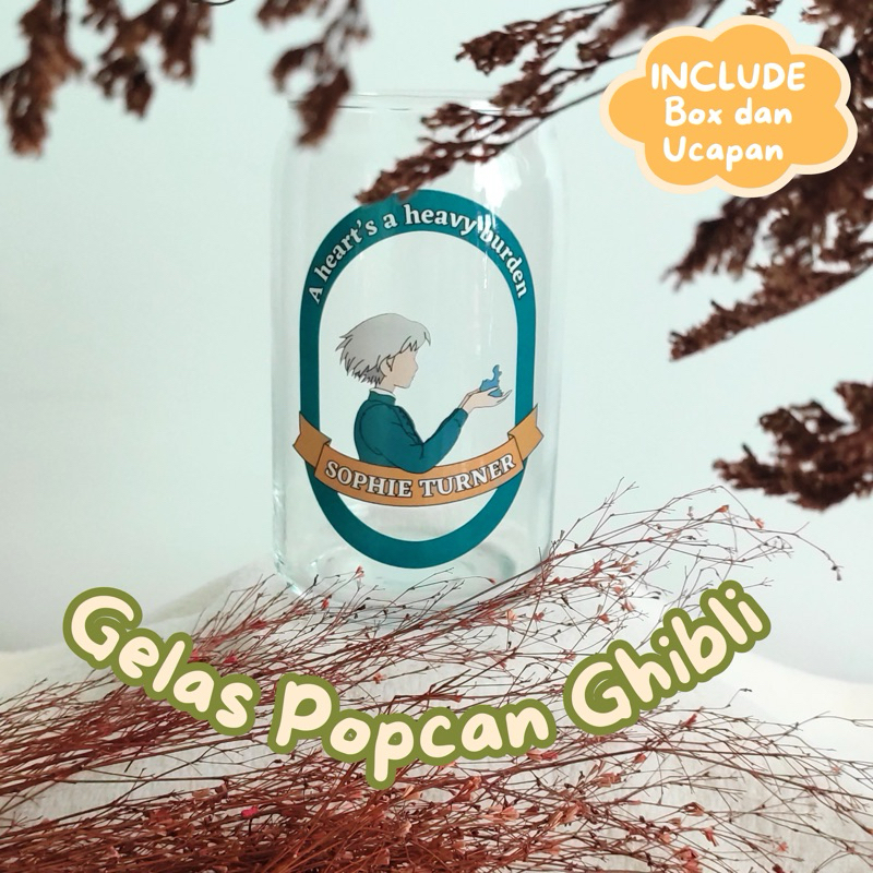 GELAS KACA GHIBLI AESTHETIC INCLUDE DEKOR HADIAH KADO popcan kaleng estetik beer glass karakter howl