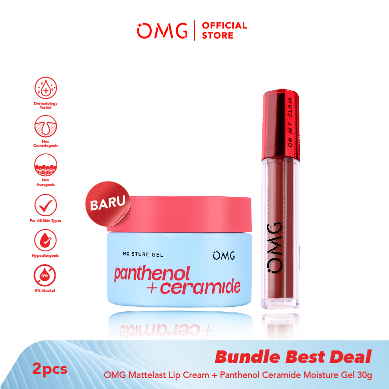 SPECIAL BUNDLE 2in1 OMG Panthenol Ceramide 30g & OMG Mattelast Lip Cream 2.9g - Pelembab Wajah Mempe