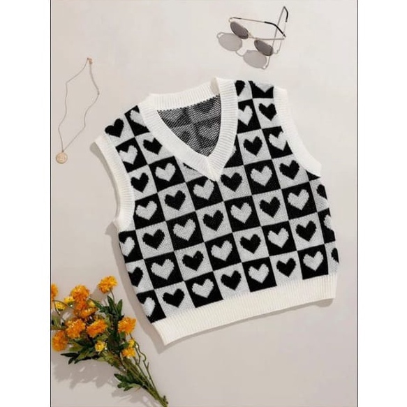 KODE V65C ROMPI VEST LOVE  ROMPI RAJUT LOVE  ROMPI CROP TOP  ROMPI RAJUT WANITA  VEST RAJUT LOVE