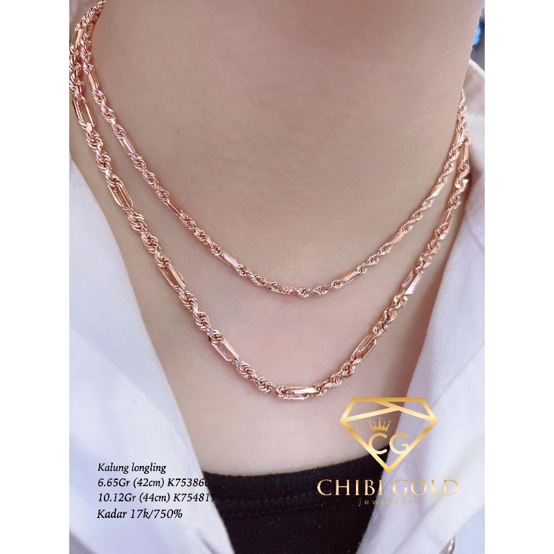 CHIBI GOLD JAWELLERY - Kalung Tambang Lilit kilat emas 750 kadar 17k - Chibigold