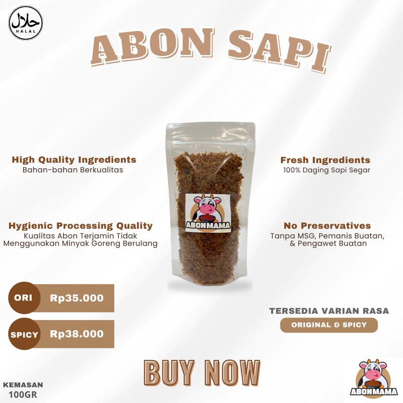 

Abon Sapi Non-MSG & Pengawet 100% Halal Kemasan Praktis