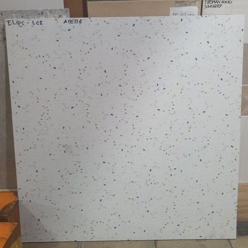 Granit lantai kamar mandi teras garasi rumah ATENA 60x60 Elips LWH motif traso terazzo batu kecil ma