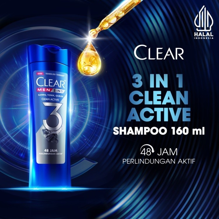 CLEAR Men Shampoo Anti Ketombe 3 in 1 Clean Active 160mL