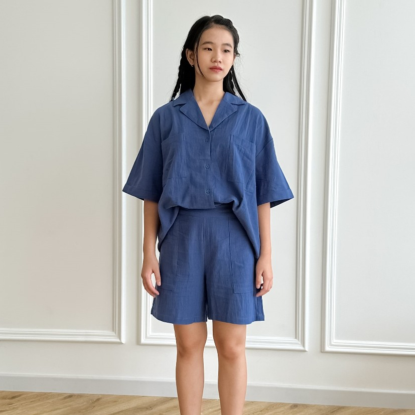 SUNSHINE NAOMI - Set Linen Premium Setelan Baju Dan Celana Pendek Wanita