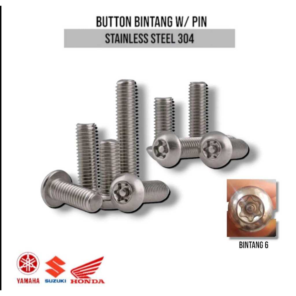 5pcs BAUT BINTANG M5 x 30 BAUT BUTTON W/ PIN TORQ Kunci T 27 BAUT PAYUNG Baut Bintang 5x30