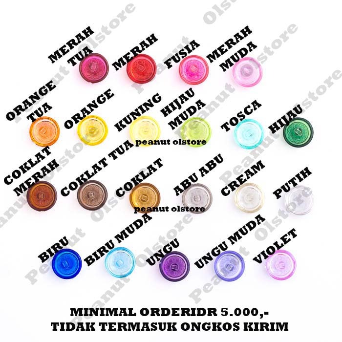 ( Harga per 12 biji) Kancing Baju Jamur Mutiara Bening Warna