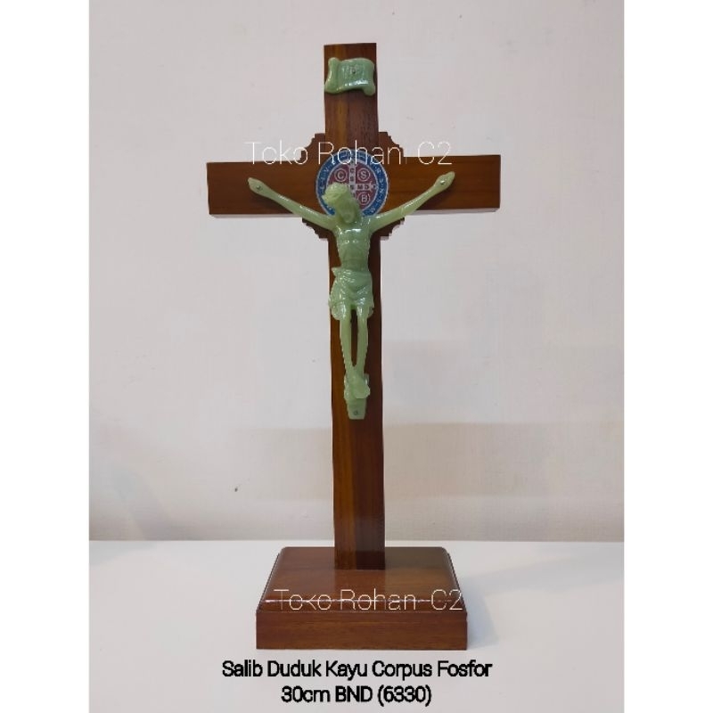 Salib Duduk Kayu Corpus Fosfor 30cm BND (6330) - Salib Duduk Benediktus - Salib Duduk 30cm