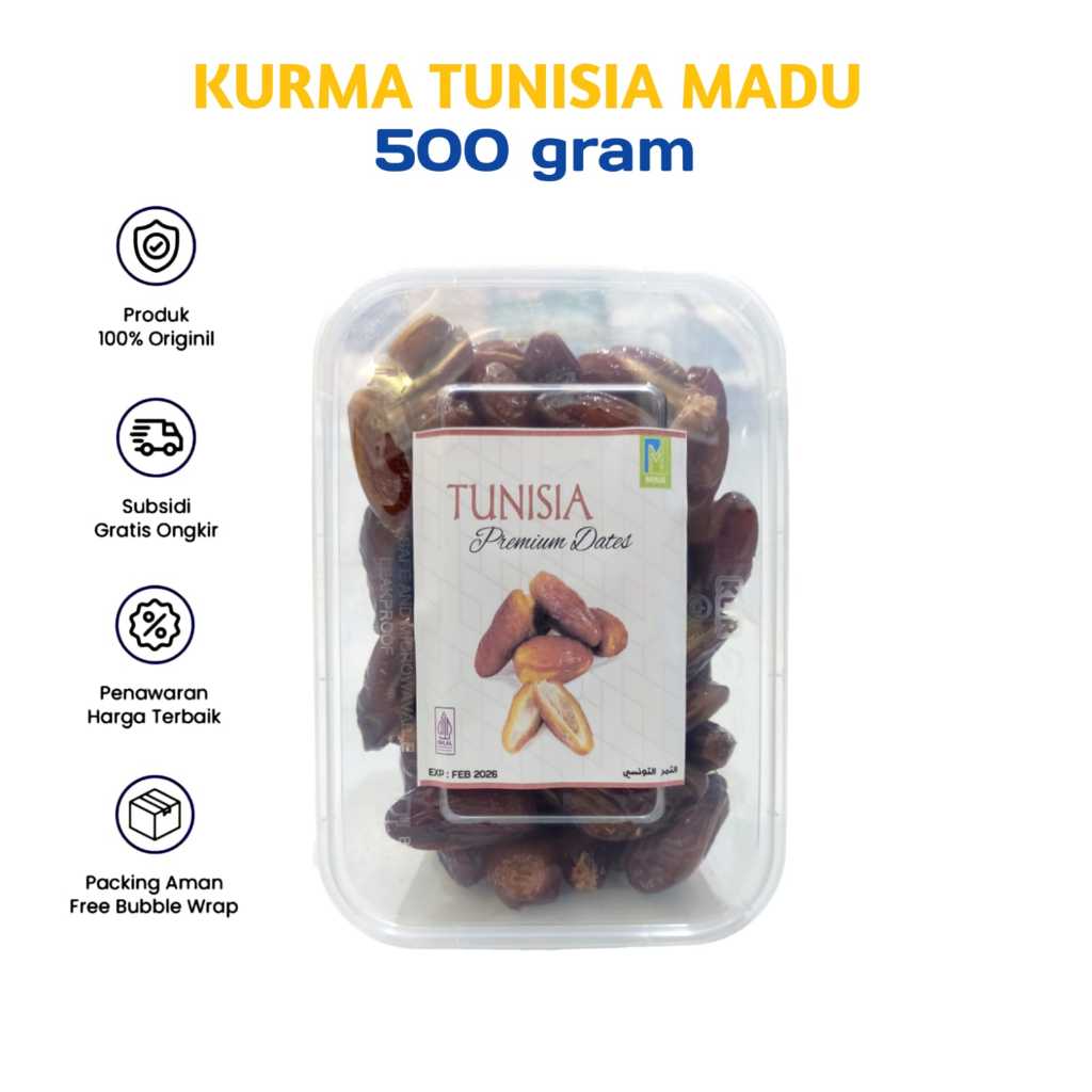 

Kurma Tunisia Tangkai Premium 500gram Kemasan Mika