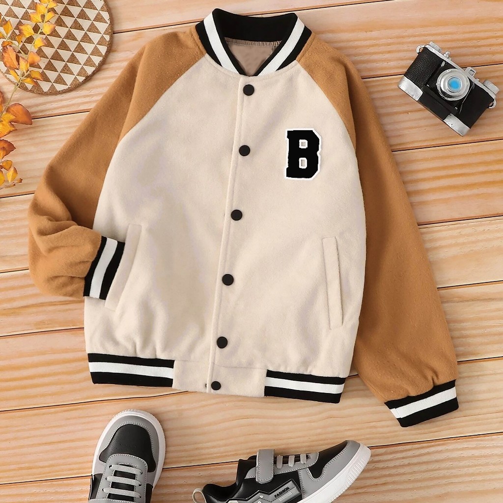 Jaket Varsity Baseball Anak Laki - laki Perempuan SABLON B (BISA CUSTOM INISIAL) Usia 1 2 3 4 5 6 7 