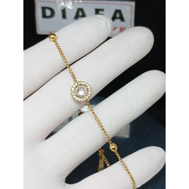 gelang rantai mata putih titanium gold