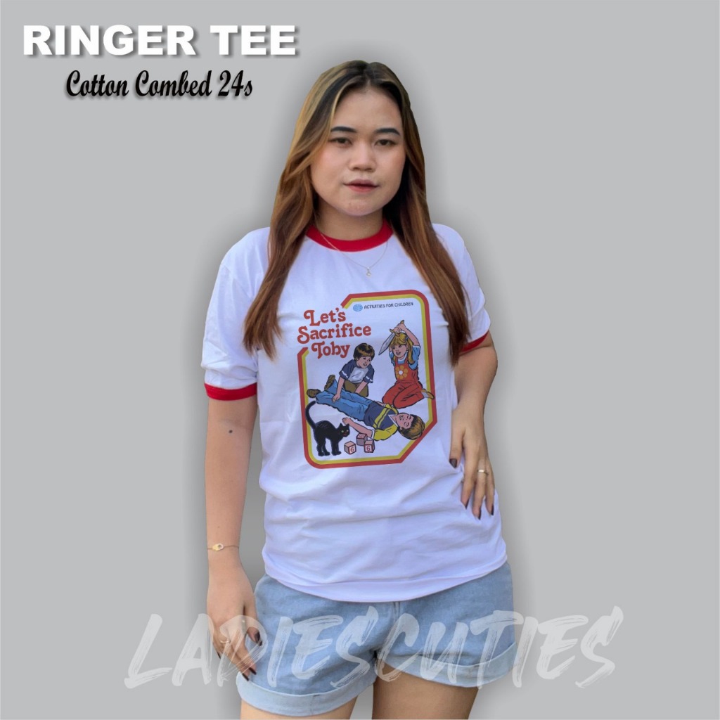 Ladiescuties T-Shirt Ringer tee toby kaos wanita pria Lis merah