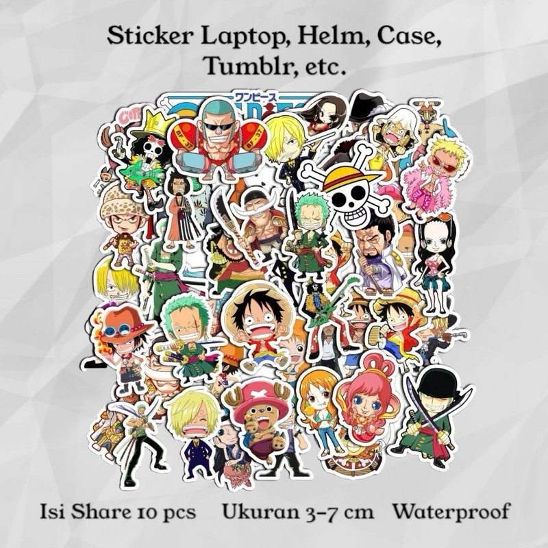 

10 buah Sticker One Piece Anime Waterproof Tempelan Helm Kulkas Catatan Buku HP Handphone Laptop Tumblr Case